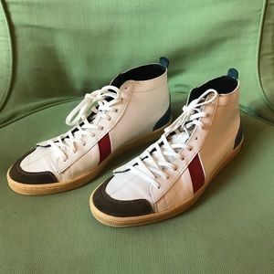 Sawa Tsagué White Red Blue Center Hi Leather Sneakers
